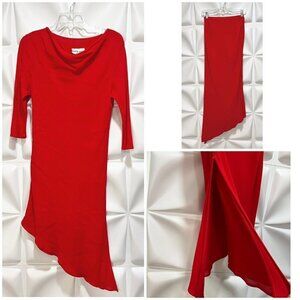 David Dart Sz S Red Long Crepe Tunic Dress & Maxi Skirt 2pc Set Gown RARE